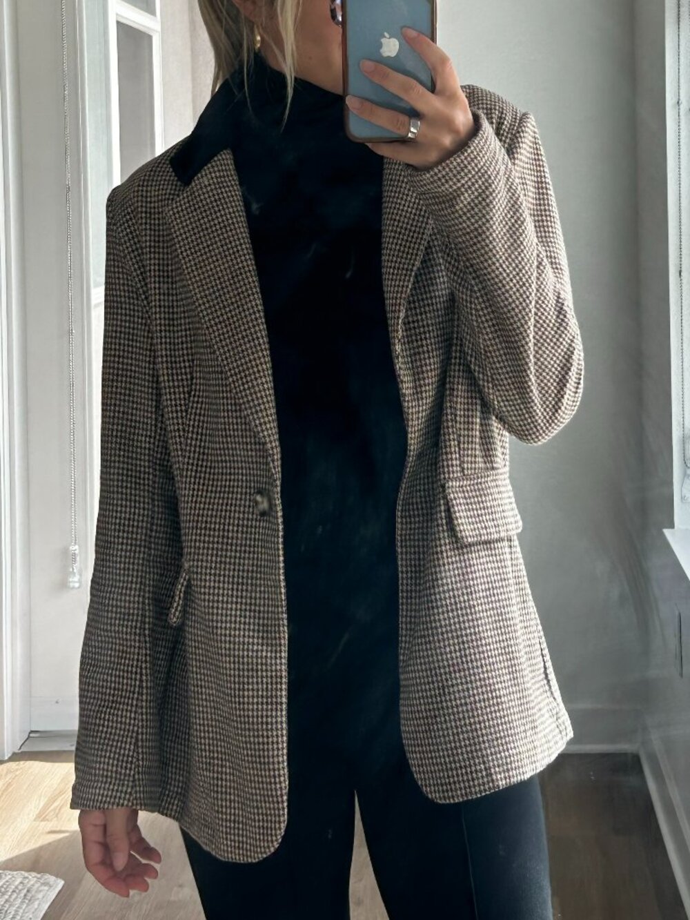 Brown and White Gingham Blazer Coat